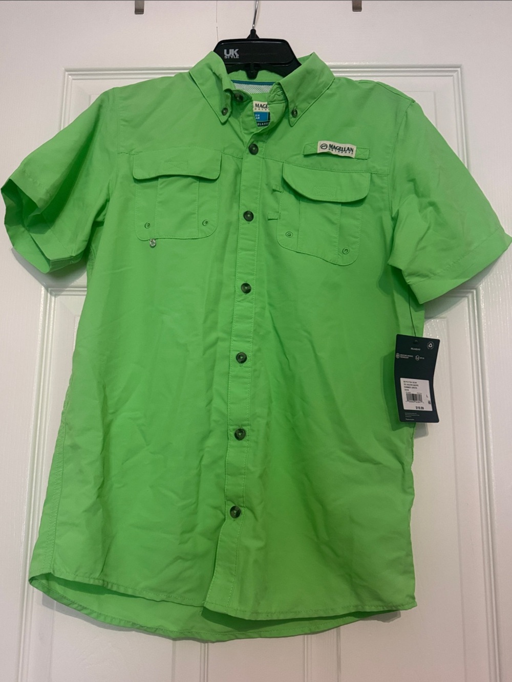 Magellan Outdoors Boys Short Sleeve Button-Down Shirt - Bright Green